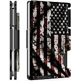 Minimalist Metal Wallet for Men, Ultra-Thin Aluminum Card Holder with Cash Strap, Slim Front Pocket RFID Blocking Wallet, Personalized American Flag-00