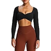 Aoxjox Women's Workout Long Sleeve Crop Tops Velura Sweetheart Neck Violet Buttery Soft PlushFlex™ Cropped T Shirt Top