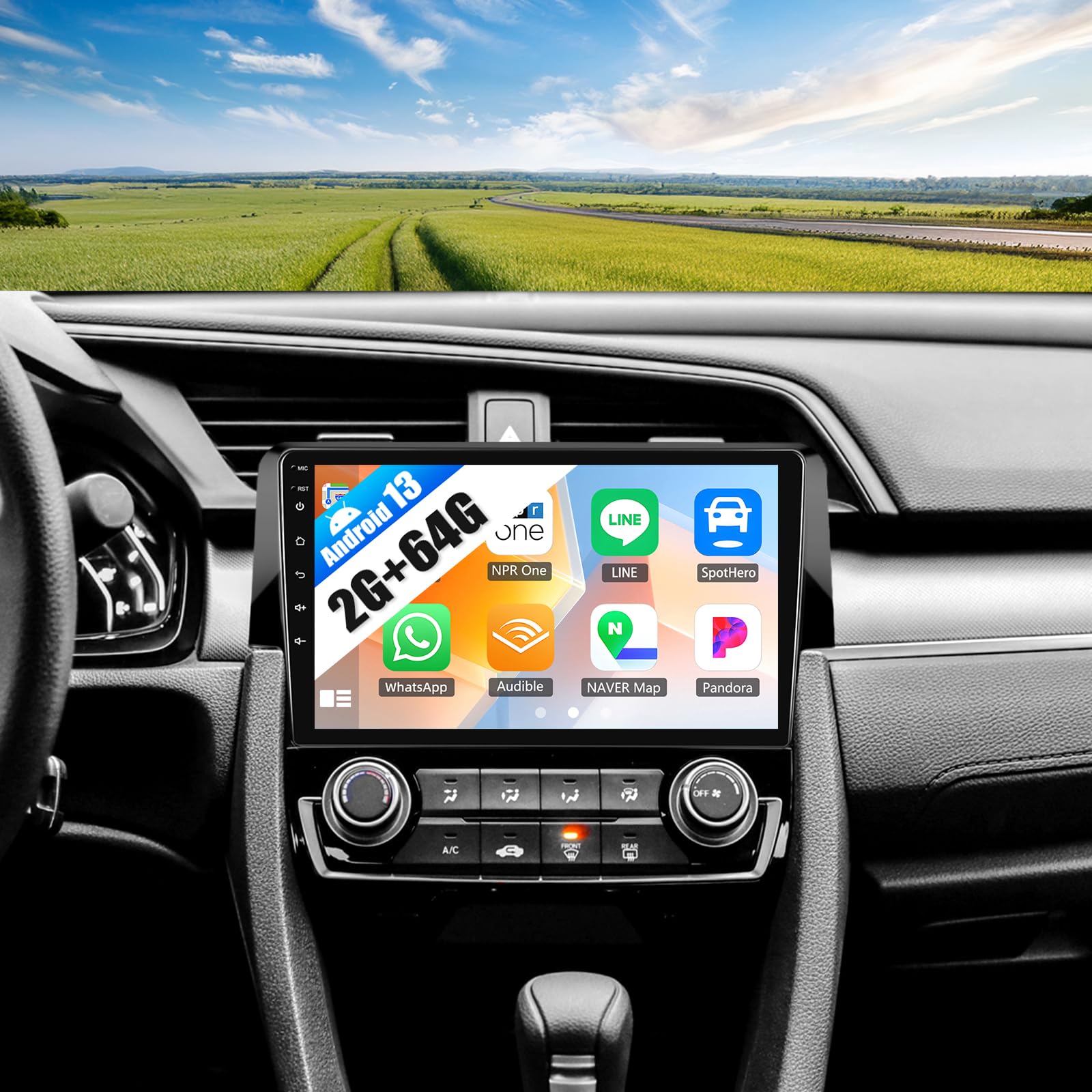 Photo 1 of SIXWIN 2G+64G Android Car Stereo for Honda Civic 2016-2020 with Wireless Apple CarPlay Android Auto Mirror Link 9 Inch Touchscreen Honda Carplay Screen with Bluetooth FM GPS Navigation WiFi HiFi SWC