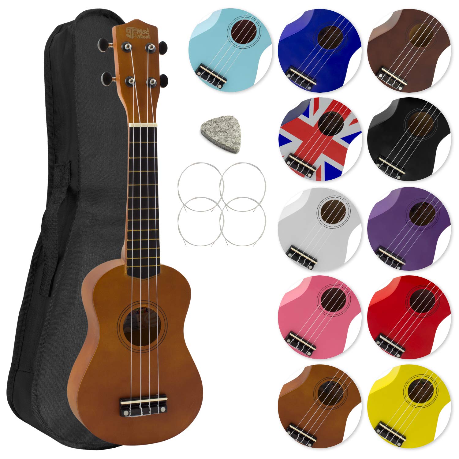 Mad About SU8 Soprano Ukulele with FREE Gig Bag, Pick, and Spare Strings – Great for Schools and Beginners, Now With Carbon Black Strings for Improved Tuning - Natural