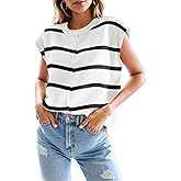 Sheocivy Womens Tops Cap Sleeve Striped Knit Tank Top Loose Fit Sweater Vest 2025 Spring Summer Outfits Pullover Top