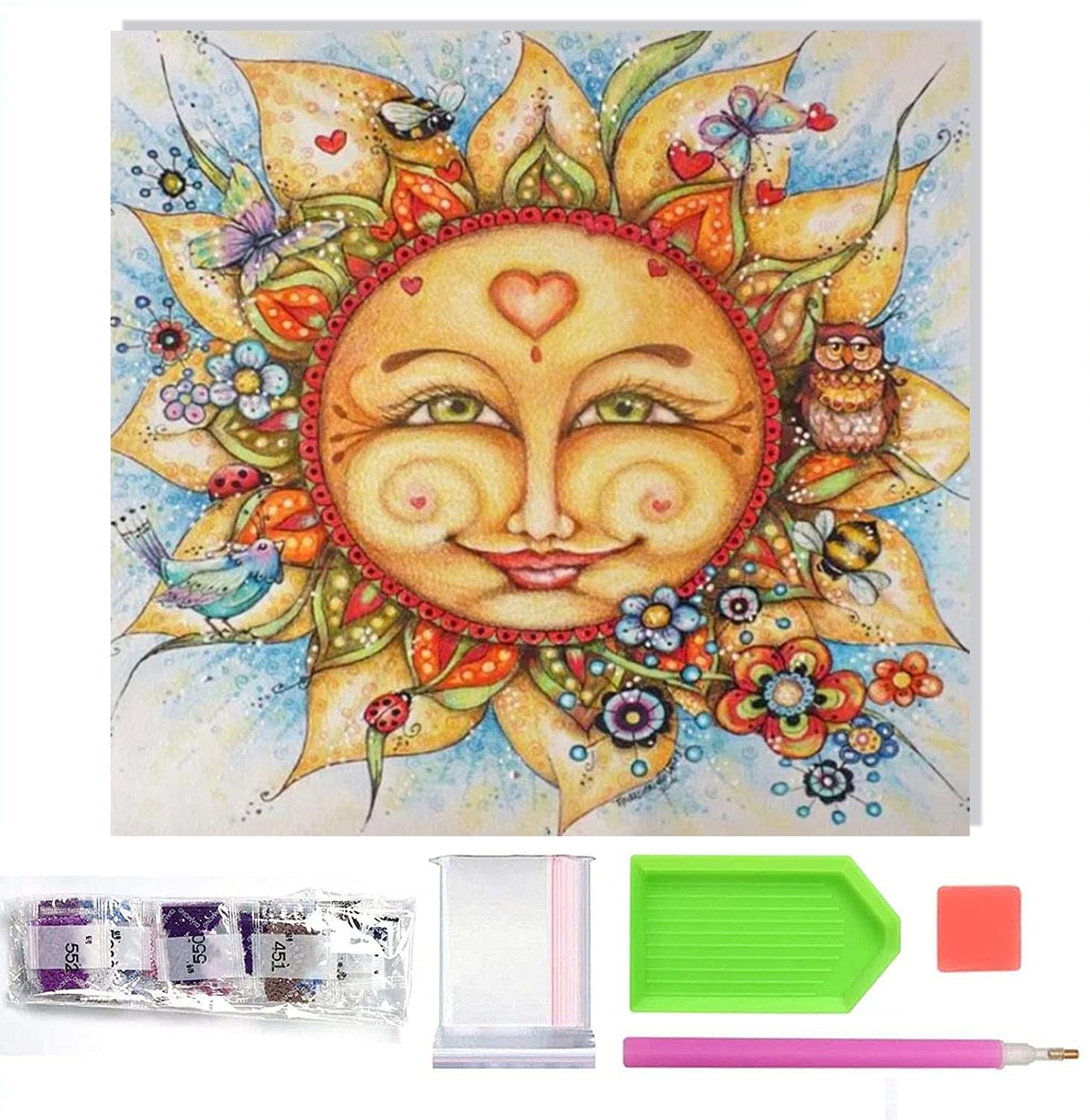 LCOZX DIY 5D Diamond Painting Kits for Adults,Sun and Flower Face Goddess Full Round Drill Crystal Rhinestone Embroidery Cross Stitch Kit Wall Painting Home Decoration Gift๏ผ40ร40cm๏ผ