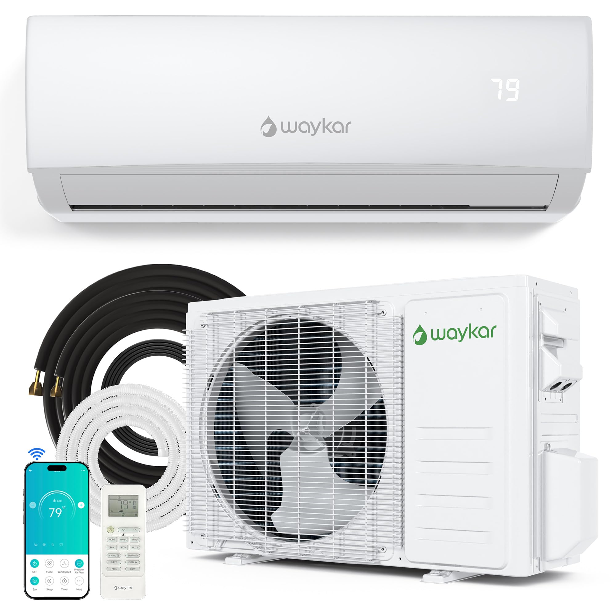 Photo 1 of **UPPER UNIT ONLY** Waykar 12000BTU Wifi Enabled Mini Split Air Conditioner & Heater with Inverter, 20.0 SEER2 Cools up to 750 Sq. Ft, Compatible with Alexa, 208&230V Wall-Mounted Ductless AC Unit