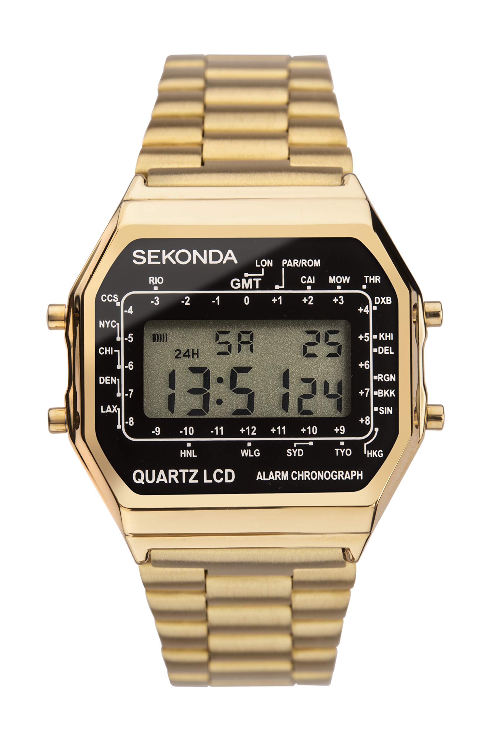 Sekonda Classic Mens 34mm Quartz Watch in Black with Digital Day/Date Display, and Gold Stainless Steel Strap 1817