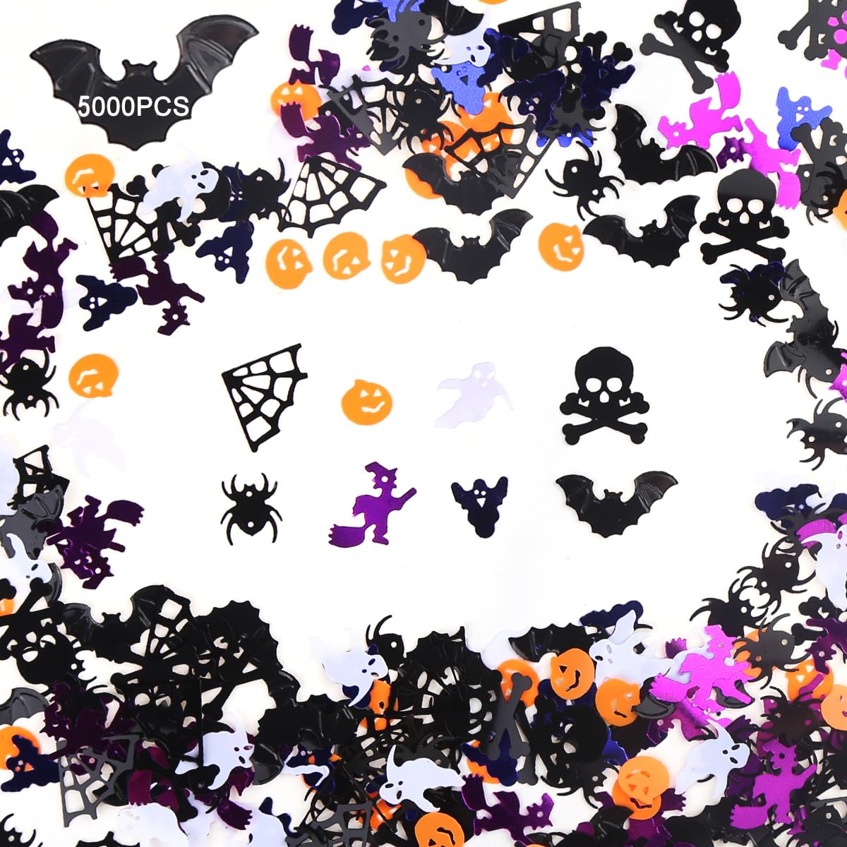 Photo 1 of DIYASY 5000 Pcs Halloween Confetti Glitter,Confetti Sprinkles Bats Spider Pumpkin Table Scatter for Halloween Table Decorations