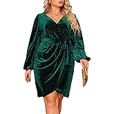 BerryGo Women's Plus Size Long Sleeve Wrap Semi Formal Velvet Mini Dress Sexy Cocktail Party Winter Club Dress