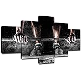 Fitness Wall Decor Weightlifting Art Paintings Canvas Prints Picture Barbell Home Artwork Workout in Gym Poster Weightlifter Sportsman Living Room Decoration Framed Ready to Hang(60''Wx32''H)