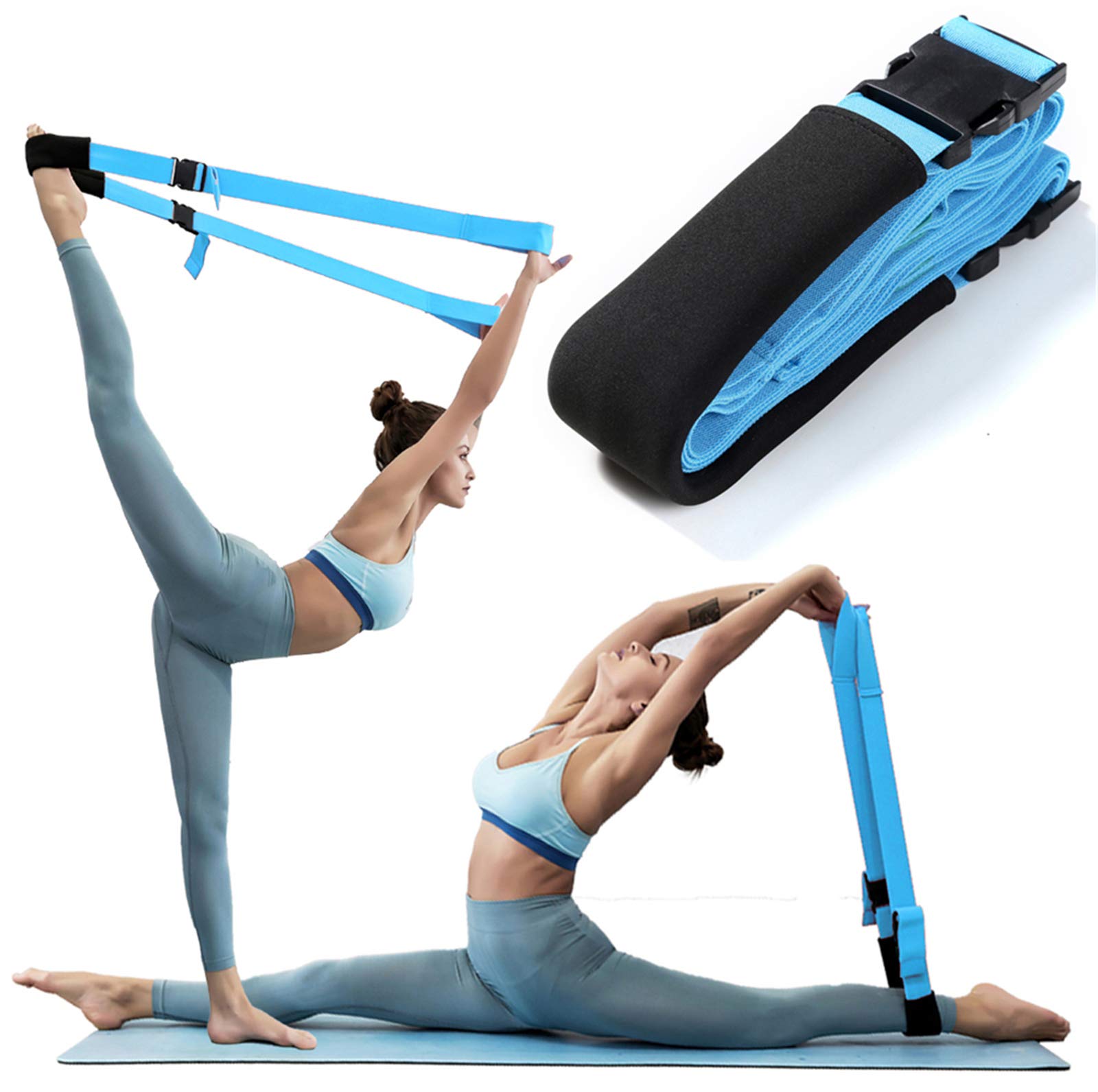 Fitness Stretch Strap - Adjustable Leg Stretch Band to Improve Body Flexibility, Premium Stretching Equipment for Exercise, Physical Therapy Rehab, Ballet Dance Gymnastics Cheerleading Training (blue)