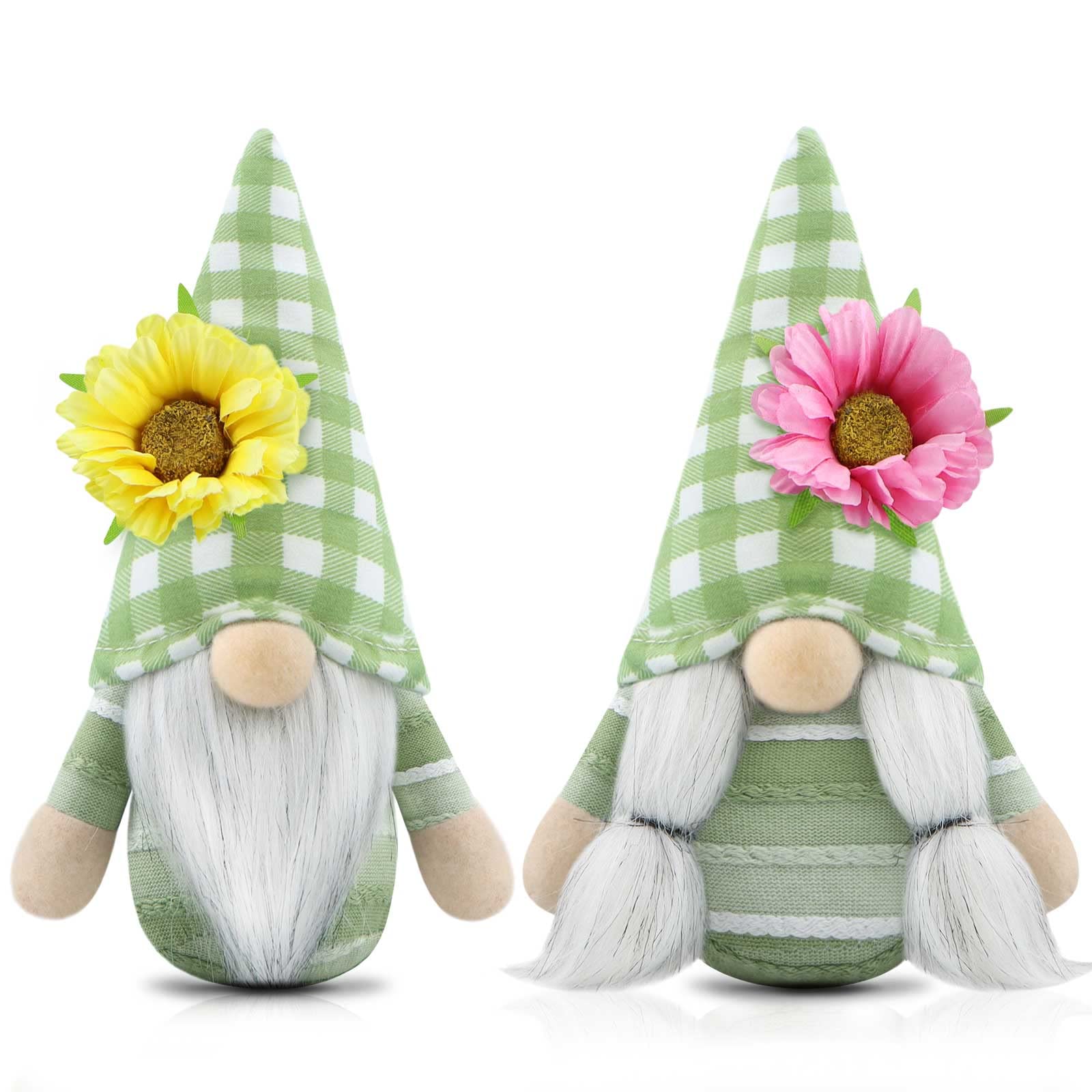Gehydy Set of 2 Spring Gonks Decoration Easter Flower Gnome Handmade Summer Decor for Home Kitchen