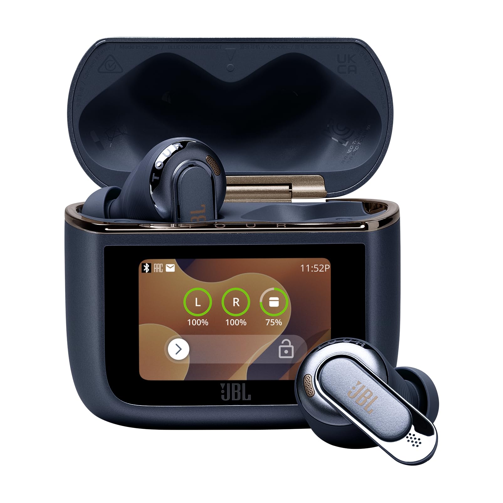 JBL Tour Pro 3, auricolari True Wireless Bluetooth con custodia di ricarica intelligente, durata della batteria 40h, True Adaptive Noise Cancelling 2.0 e suono JBL Spatial 360 con Head Tracking, blu