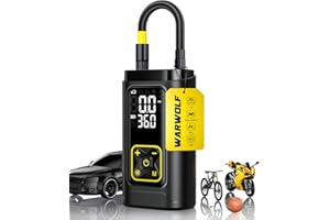 WarWolf 150PSI Tire Inflator Portable Air Compressor- 3X Fast Air Pump with Auto Shut-Off,Digital Gauge,LED Light,Cordless El