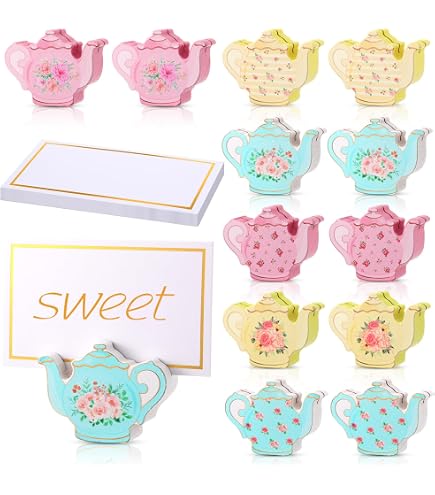 Floral Teapot Tea Bag Holders Set Of 10 - Porcelain Drip Catchers With Gold Trim