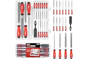 SHALL 17Pcs Metal File Set, Premium Grade T12 Drop Forged Alloy Steel, Flat/Triangle/Half-Round/Round Large File & 12pcs Need