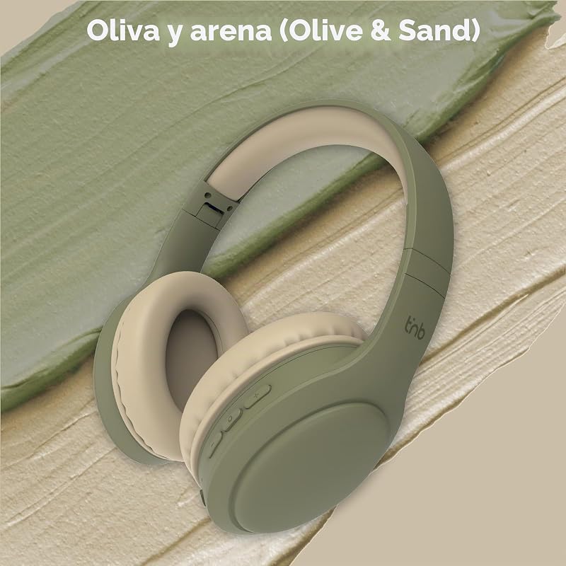 Tonality, Auriculares inalámbricos Plegables con reducción de Ruido pasivo, con conexión Bluetooth, Sonido estéreo con micrófono Incorporado, duración de hasta 30 Horas – Verde