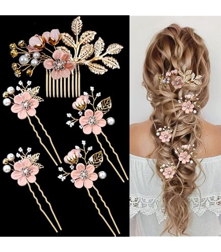 Amazon.com : YERTTER 5 PCS Gold Leaves Hair Pins Bridal Hair  display picture 1