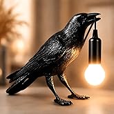 Shandaglo Raven Lamp Gothic Decor, Black Crow Table Light with LED Bulb E12 | Solid Resin, Hand-Painted, Warm Glow, 66.9in Cord, for Bedroom Desk Shelf