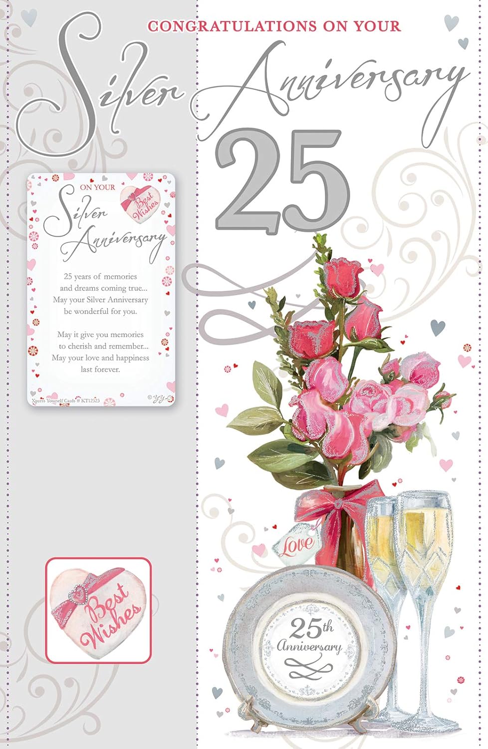 Silver Anniversary Congratulations Card - 25 Years with Keepsake Card, beige|brown|grey, 210 x 290 mm