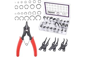 Swpeet 262Pcs 4 in 1 Snap Ring Pliers with 6 Sizes 4mm to 30mm Alloy Steel External Retaining Rings Internal Circlip Snap Retaining Clip Ring Assortment Kit for Pin Clips Internal External Repair