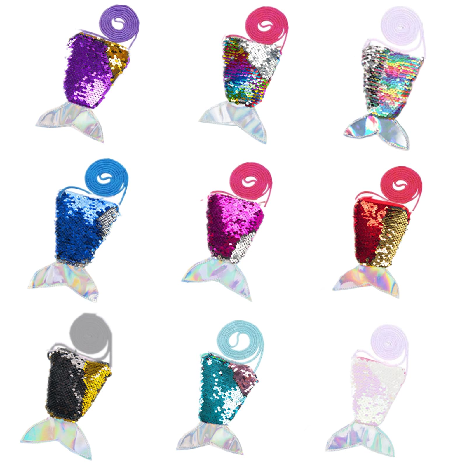 Tangger 9 PCS Mermaid Party Bag for Girls Kids,Glittering Bag Sequin Wallet Mini Coin Purse Cute Bag for Girls,Mermaid Gifts Children's Mini Crossbody Bag Party Supplies