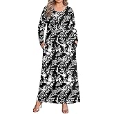 BISHUIGE 2026 Women's Plus Size Maxi Dresses Long Sleeve Casual Long Dress for Curvy Women Fall with Pockets XL-6XL