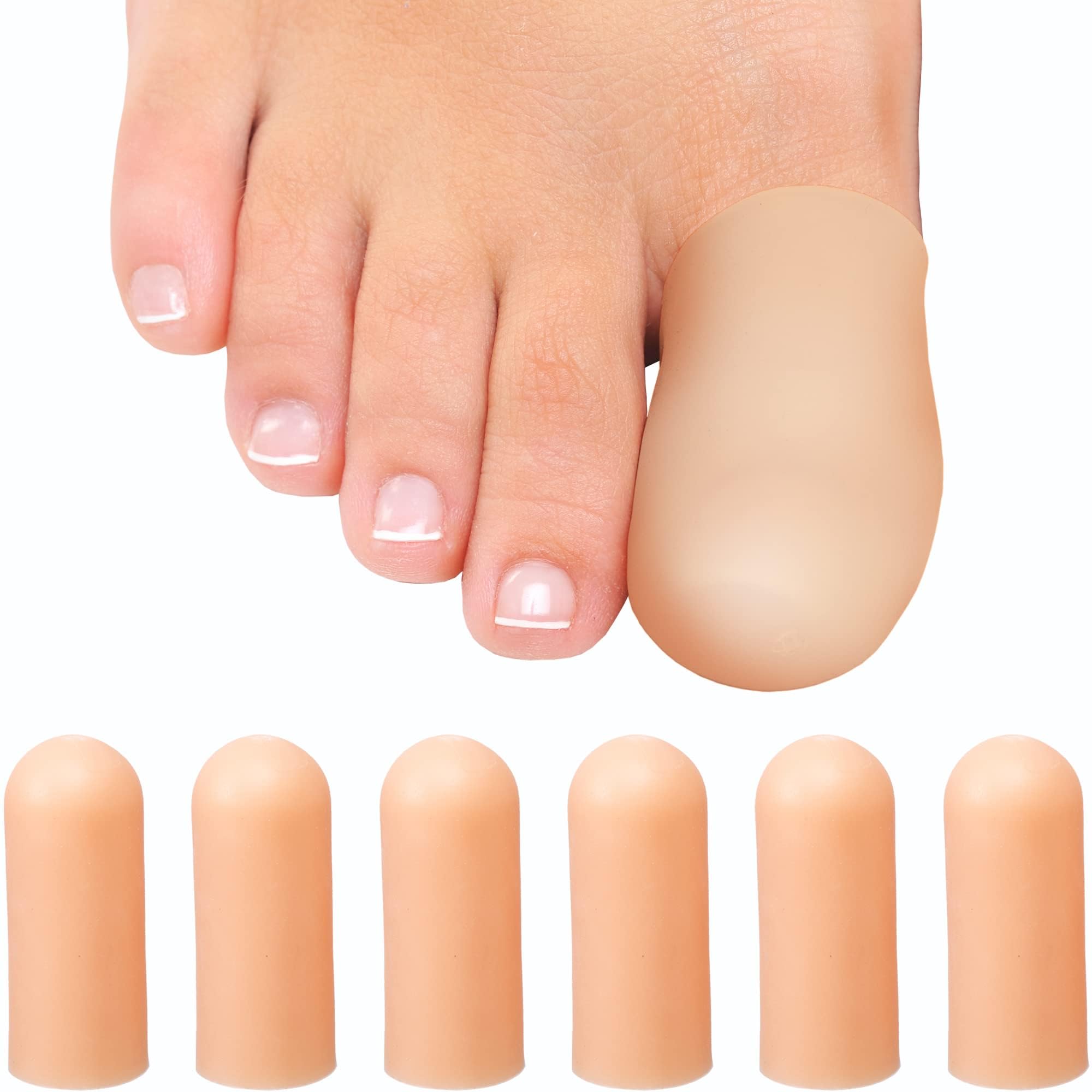 Photo 1 of Homergy Soft Gel Toe Caps with Healing Coconut Oil - 6 Reusable Big Toe Protectors for Ingrown or Missing Toenails, Corns, Calluses & Blister Relief