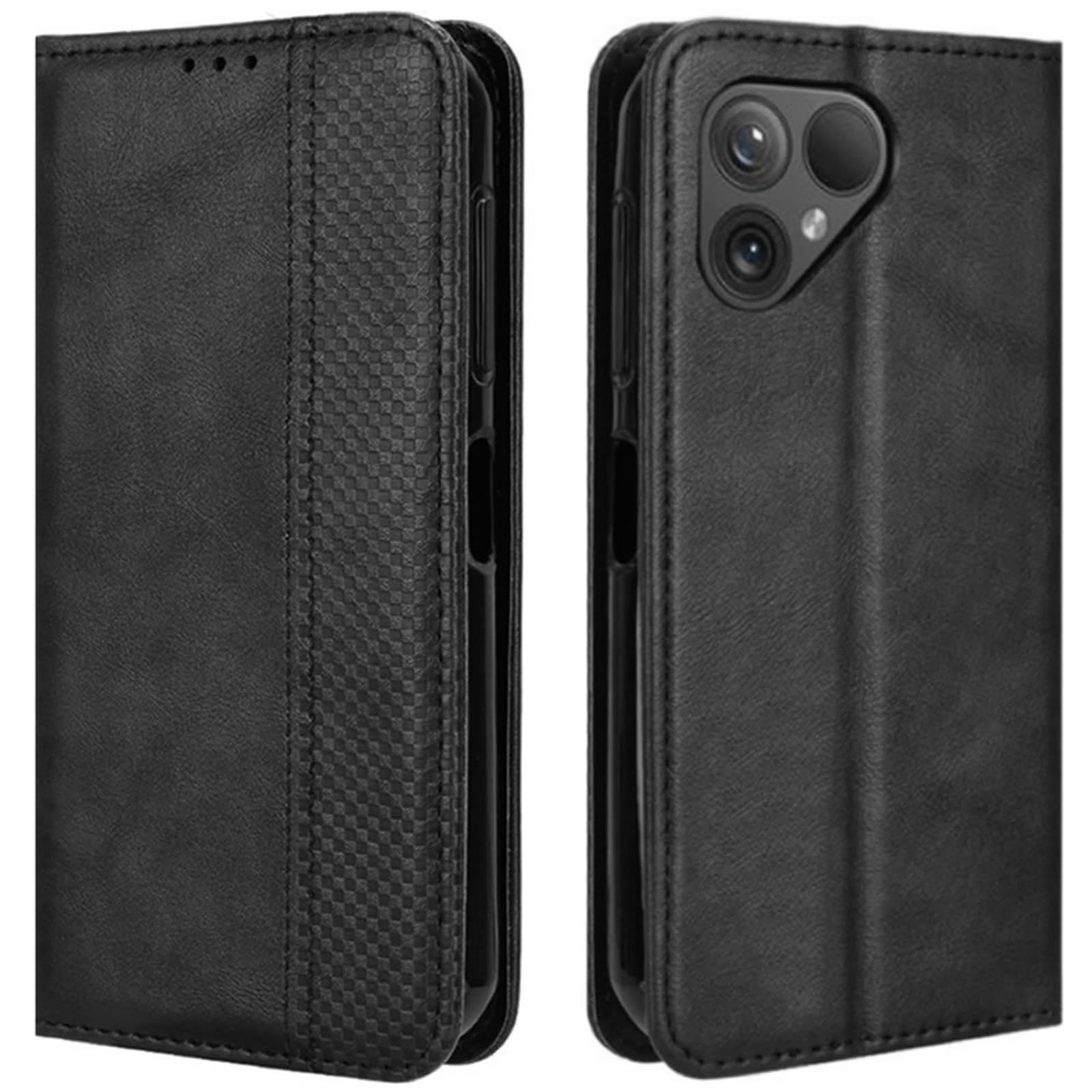 HualuBro Fairphone 5 Case, Retro PU Leather Magnetic Full Body Shockproof Stand Flip Wallet Case Cover with Card Holder for Fairphone 5 5G Phone Case (Black)