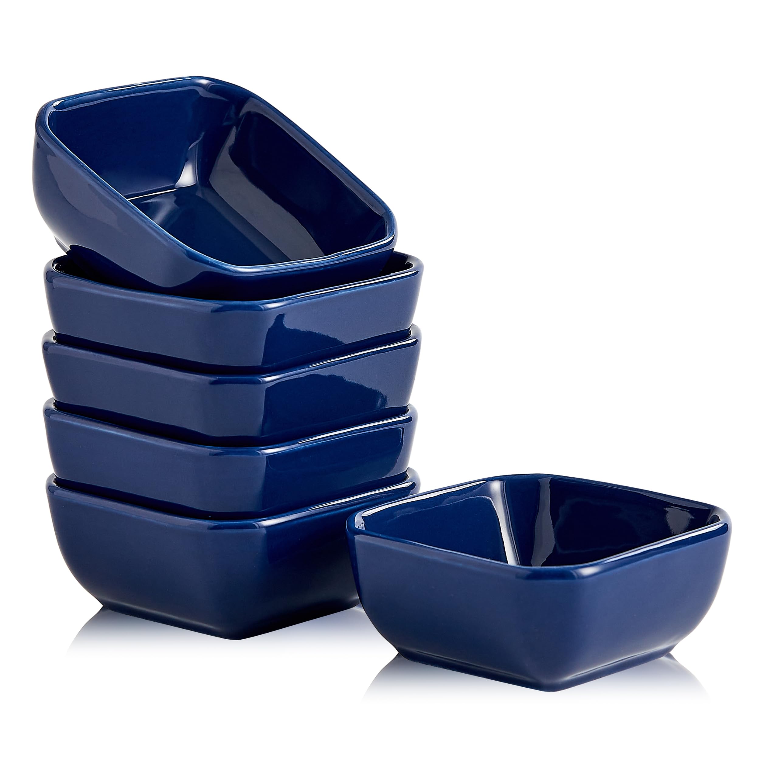Swuut Ceramic Dipping Bowls Set of 6,3 Ounce Porcelain Small Mini Bowl Square Soy Sauce Dish - Good for Tomato Sauce, Sushi Soy, BBQ...(Navy)