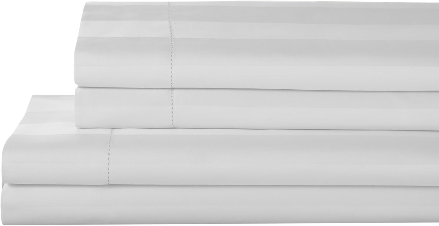 Elite Home Products T325 100% Pima Cotton Tuxedo Woven Stripe S/Set,Calking,White