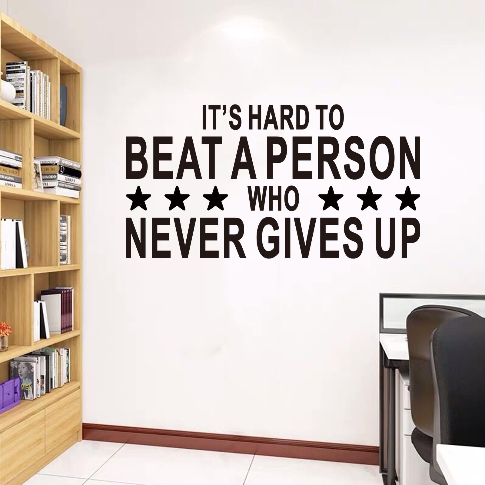 AnFigure Gym Quotes Wall Decals: Inspirational Office Vinyl Art Wall Stickers for Garage Classroom School Workspaces - It's Hard to Beat A Person Who Never Gives Up 28.6"X15"