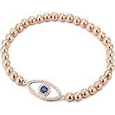 COOLSTEELANDBEYOND Protection Evil Eye Beads Bracelet for Women with Blue and White Cubic Zirconia