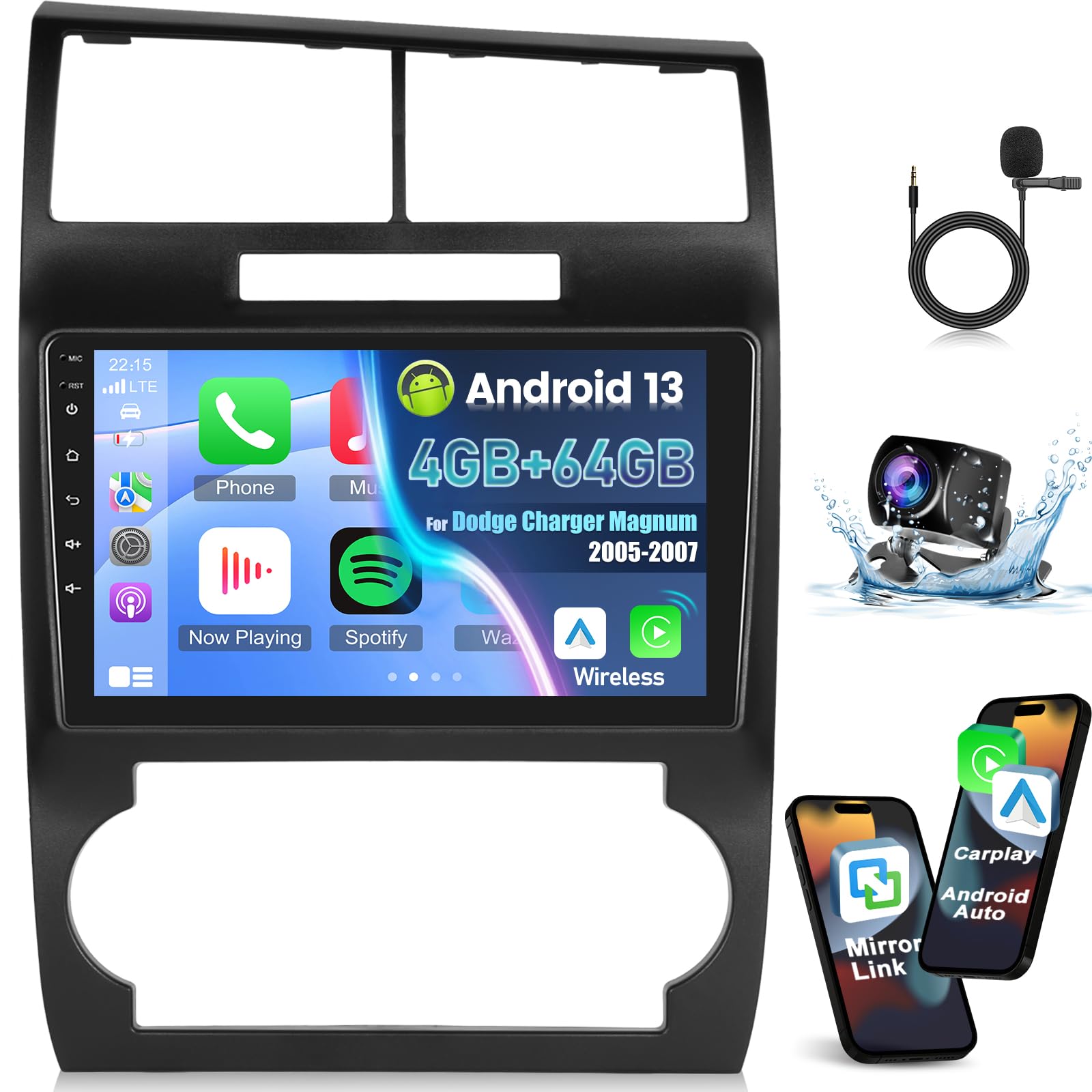 Photo 1 of [8 Core 4+64G] Android Car Radio for Dodge Charger Magnum 2005-2007 - Wireless Carplay and Android Auto - 9 Inch IPS 1280 * 720 Touchscreen Car Stereo - DSP/WiFi/GPS/SWC + AHD Backup Camera