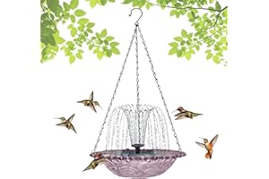 Solar Cascade Hanging Bird Bath Fountain - Outdoor Hanging Bird Bath with Solar Pump & Glass Bowl, Attracting Wild Birds & Hu