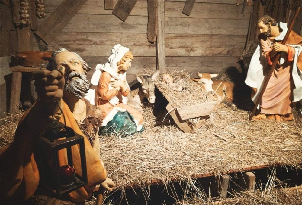 10x6.5ft Polyester Photography Backdrop Birth of Jesus Barn Straw Hay