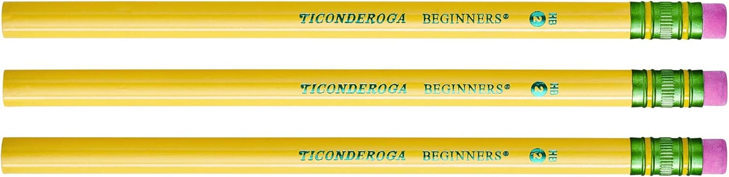 Ticonderoga Beginner Pencils, Wood-Cased #2 HB Soft, With Eraser, Yellow, 12-Pack (13308) : Wood Lead Pencils : Office Products