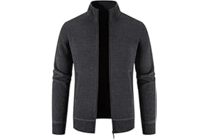 Mens Cardigan Sweater Full Zip Up Stand Collar Sweaters Casual Slim Fit Cable Knitted Knitwear Jackets Overcoat