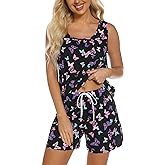 ENJOYNIGHT Womens Pajamas Set Cotton Summer Sleep Tank and Shorts Pjs Sleeveless Sleepwear