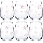 Maxcheck Snowflake Winter Wine Glass Set, Set of 6 Stemless Glasses with Snowflake Design Christmas Birthday Gift for Family Xmas Winter Present Holiday Party Gift, 17 oz (Pink)