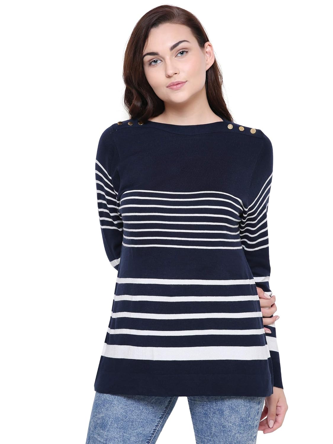mansicollections blue with white stripes sweater for women