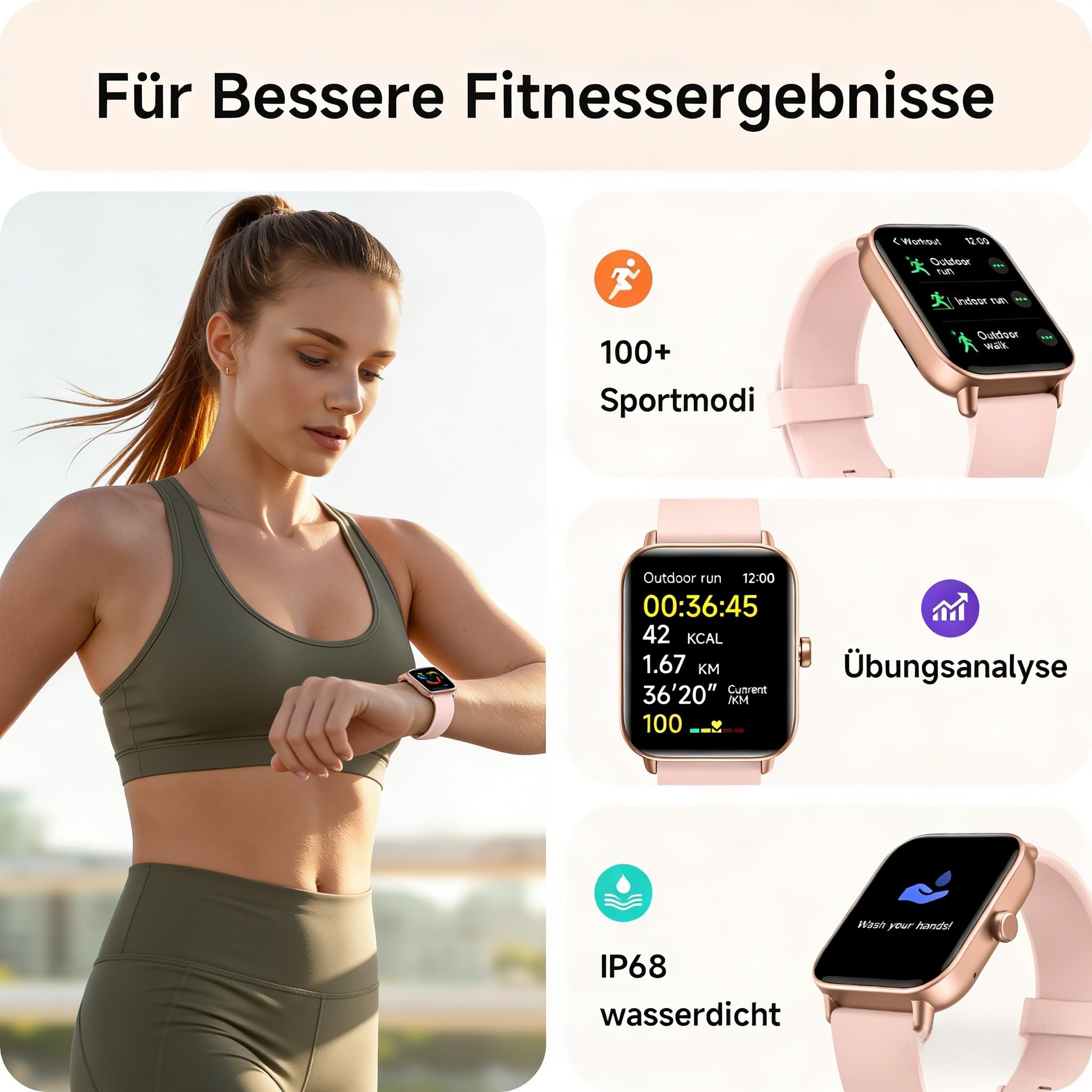 Smartwatch Damen mit Telefonfunktion,1.8" Smart Watch Fitnessuhr mit Whatsapp und Alexa,Herzfrequenz Schlafmonitor,120+ Sportmodi Fitness Tracker,IP68 Wasserdicht Uhren Damen für Samsung/Android/iOS 5