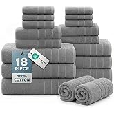 Casa Platino Cotton Towels Set for Bathroom - 18 Pc Family Pack - Super Soft & Quick Dry - 6 Bath, 6 Washcloth, 6 Hand Towels - Oeko TEX Certified, Machine Washable & Durable - Cool Grey