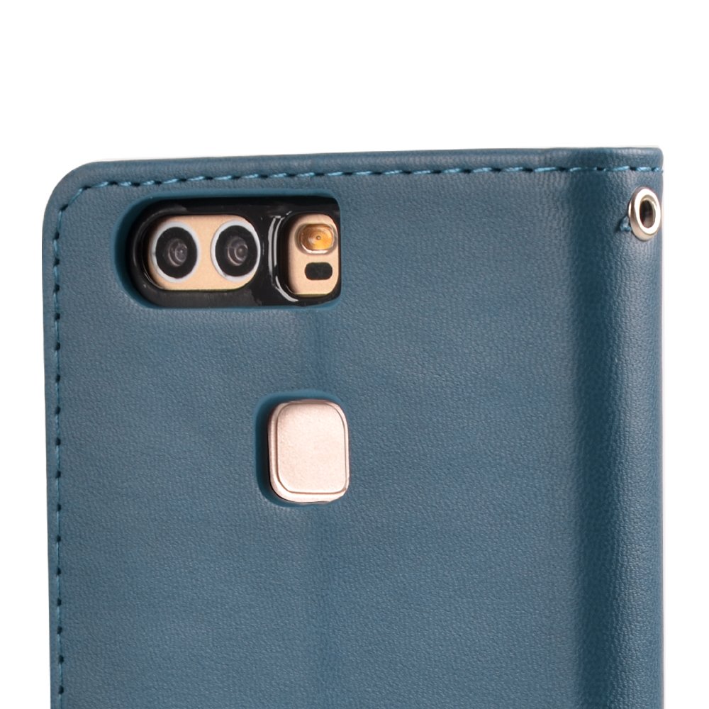 Huawei P9 Case, MagicSky Wallet Case Folio Flip Premium PU Leather Case Cover with Card Holder Slot Pockets, Wrist Strap, Magnetic Closure For Huawei P9 - Blue