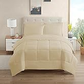 Sweet Home Collection 7 Piece Comforter Set Bag Solid Color All Season Soft Down Alternative Blanket & Luxurious Microfiber Bed Sheets, Beige, Full