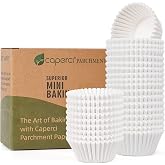 Caperci 400pcs White Mini Cupcake Liners for Baking Small Muffin Liners | EU Parchment Paper, Non-Stick &amp; Easy Release, Greaseproof White Mini Baking Cups - Perfect for mini Muffins &amp; Cupcakes