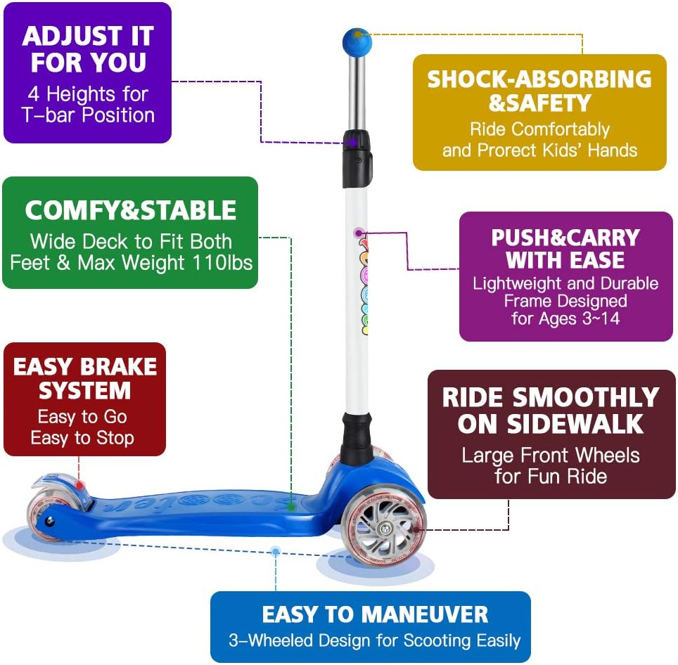 beleev monopattino per bambini monopattino 3 ruote per bambino ragazzi ragazze 3 13 anni scooter con 4 altezza regolabile e ruote a led monopattini a spinta monopattini bepco ee