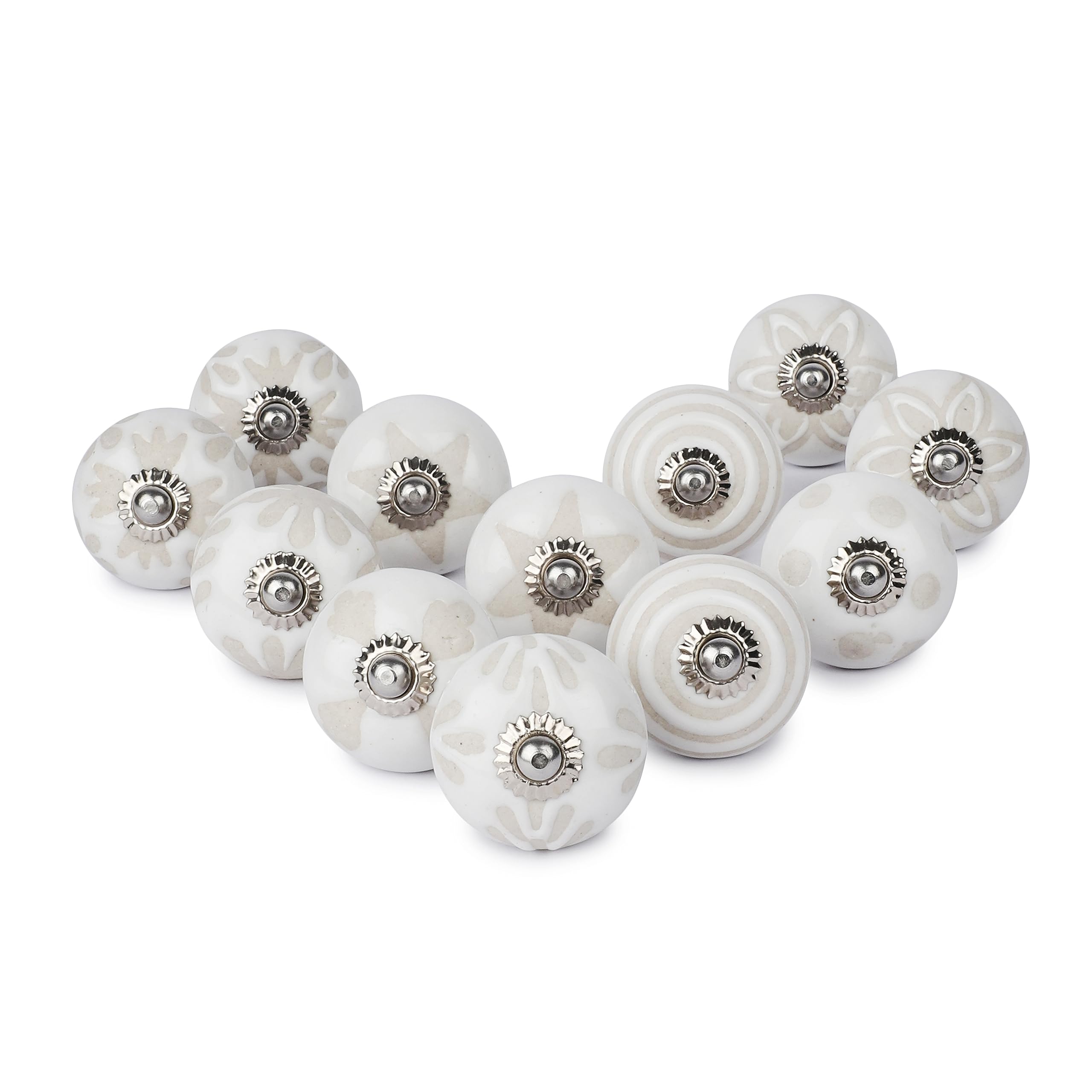 Ajuny Gray and White Ceramic Knobs for Cabinet Dresser Drawer and Furniture Hand Painted Antique Floral Cupboard Pull Knob (Gray and White, Pack of 12) Glossy Finish — image 1