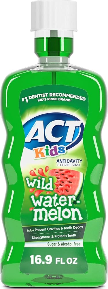 ACT Kids Anticavity Fluoride Rinse Wild Watermelon 16.9 fl. oz. Accurate Dosing Cup, Alcohol Free | Sugar free and alcohol fr