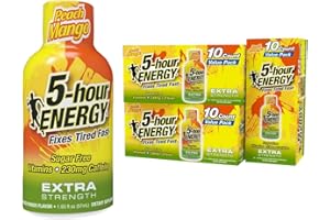 5-hour ENERGY Extra Strength Energy Shot, Peach Mango Flavor, Zero Calories & Sugar-Free 230 mg Caffeinated Shot, Amino Acids & B Vitamins, Dietary Supplements, 1.93 oz., 30 Count