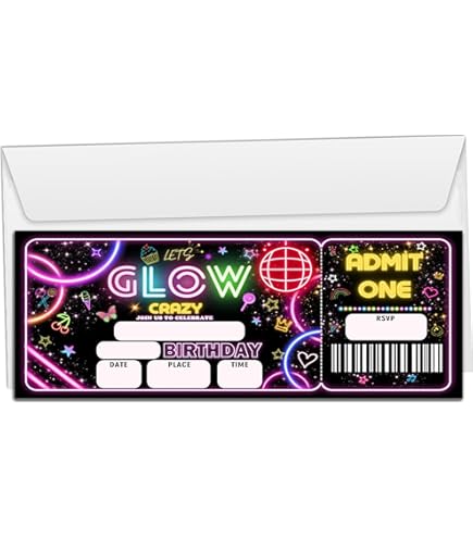 Amazon.com : Wybgno Let's Glow Crazy Birthday Party Invitation 20