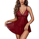 Avidlove Sexy Lingerie for Women Lace Babydoll Chemise V Neck Mesh Nightwear Boudoir Outfits