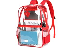 MUSEVOS Clear Backpack Stadium Approved, Heavy Duty See Through Book Bag, Red